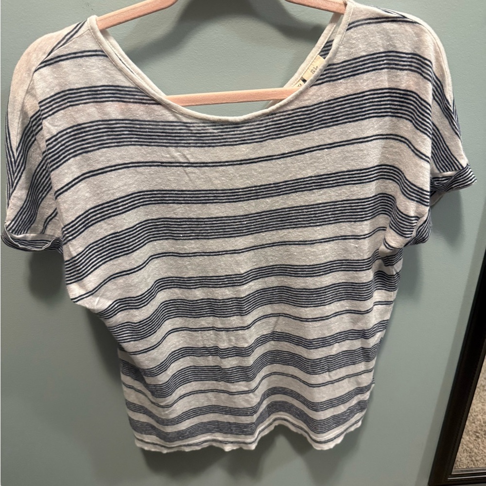 Christian Siriano Navy and White Linen top size small